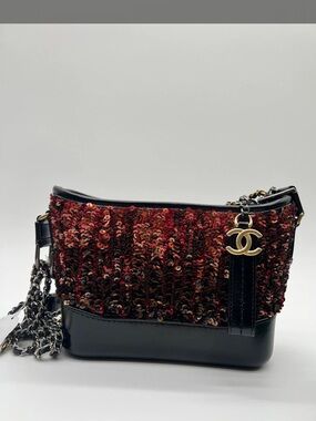 CHANEL Gabrielle Red and Black Sequin Chain Crossbody Bag